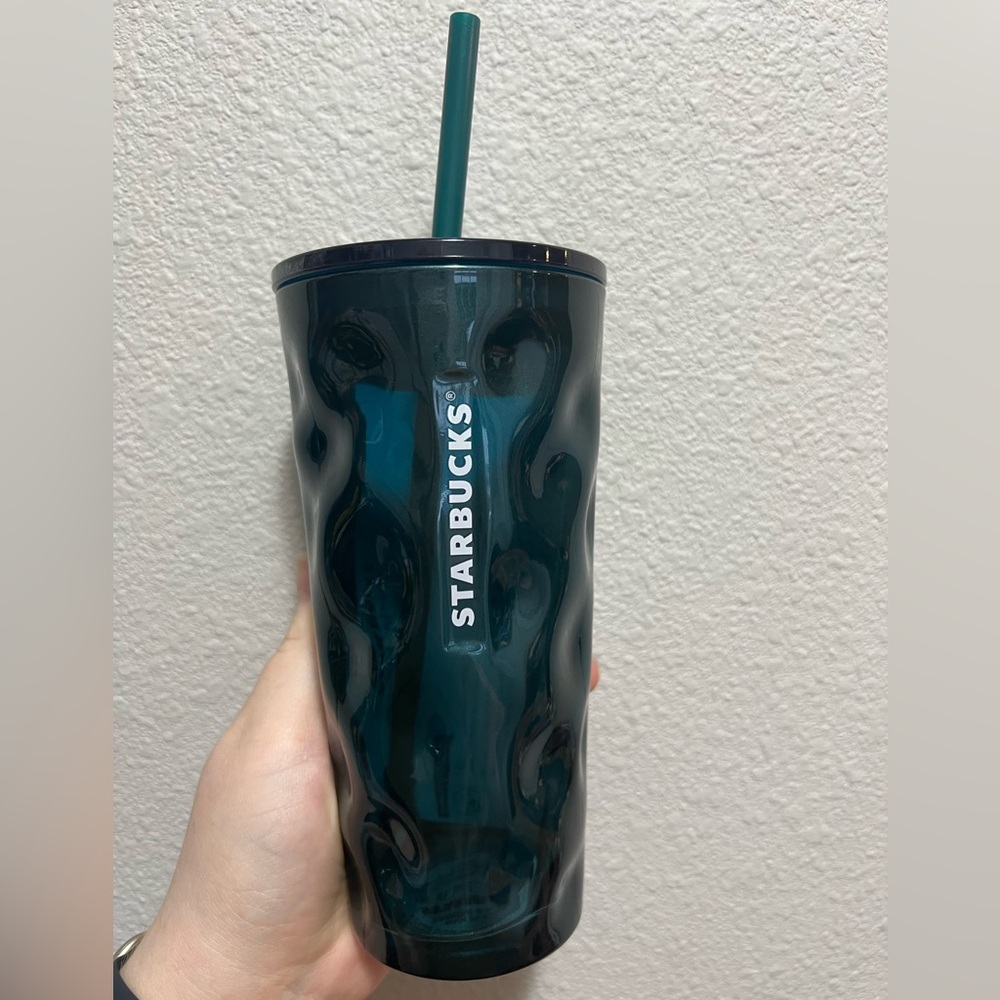 Starbucks 18oz Glass Rippled Blue Tumbler NWT